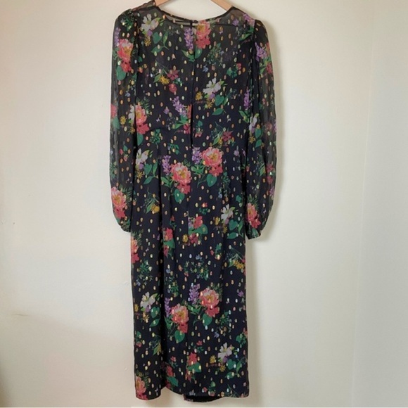 AMUR Sabine Drape Dress | Front Slit | Black | Floral | Sheer | Size 10 - Picture 8 of 16